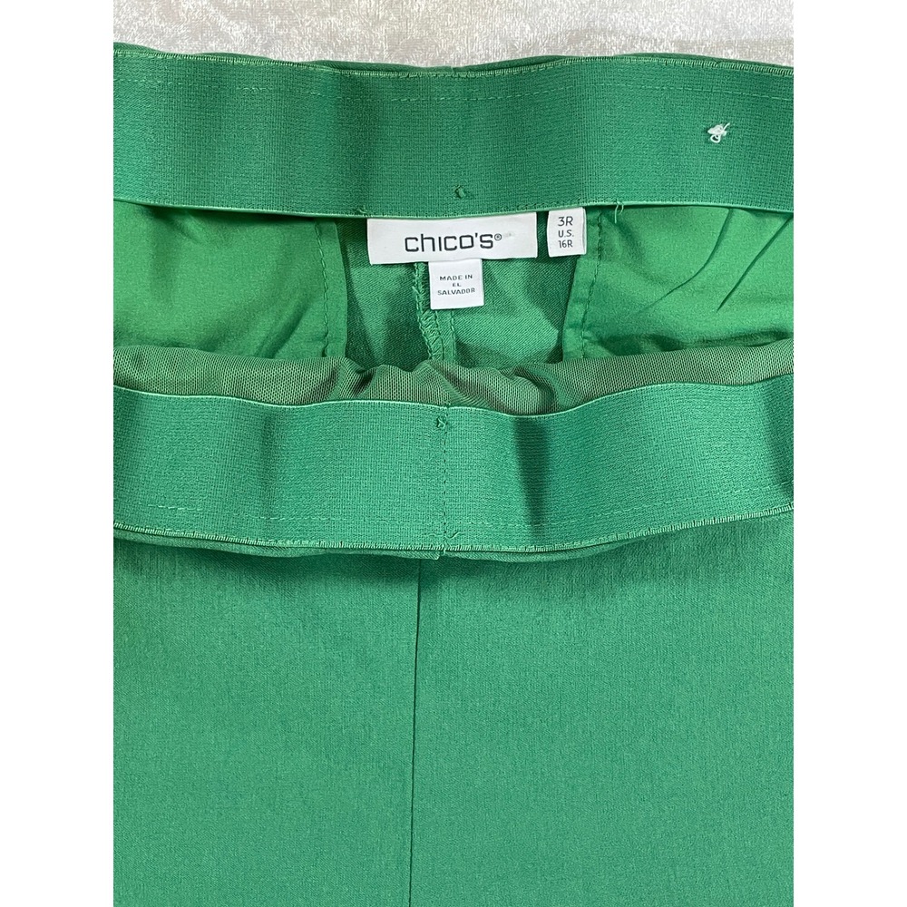 Chico's Trousers Women 3R 16 Green Excellent Pull On Stretch Flat Front - Picture 5 of 6